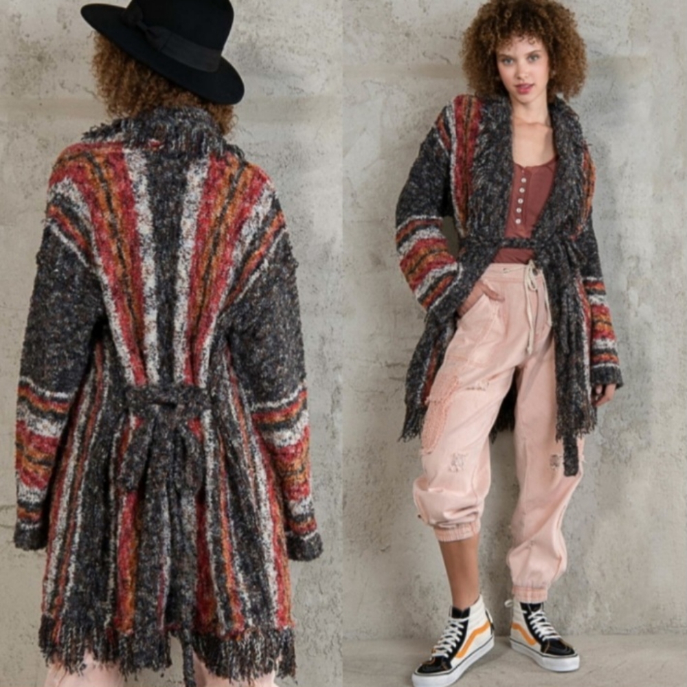 POL Belted Fringe Cardigan Sweater sz med - Picture 7 of 7